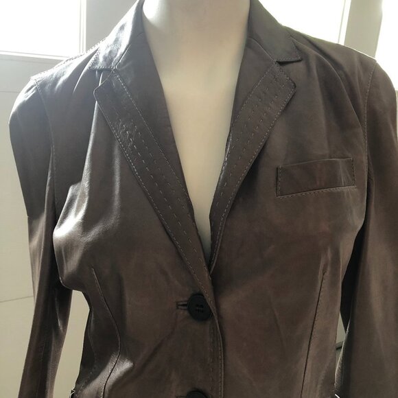 Hugo Boss Lined 2 Button Lamb Leather Blazer Jacket w Pickstitching Brown Sz 8 - Picture 5 of 16